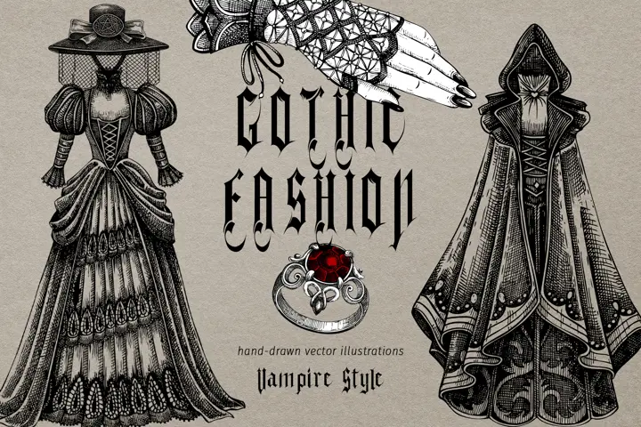 Gothic Fashion. Vampire Style Vector. Hand-Drawn Illustrations